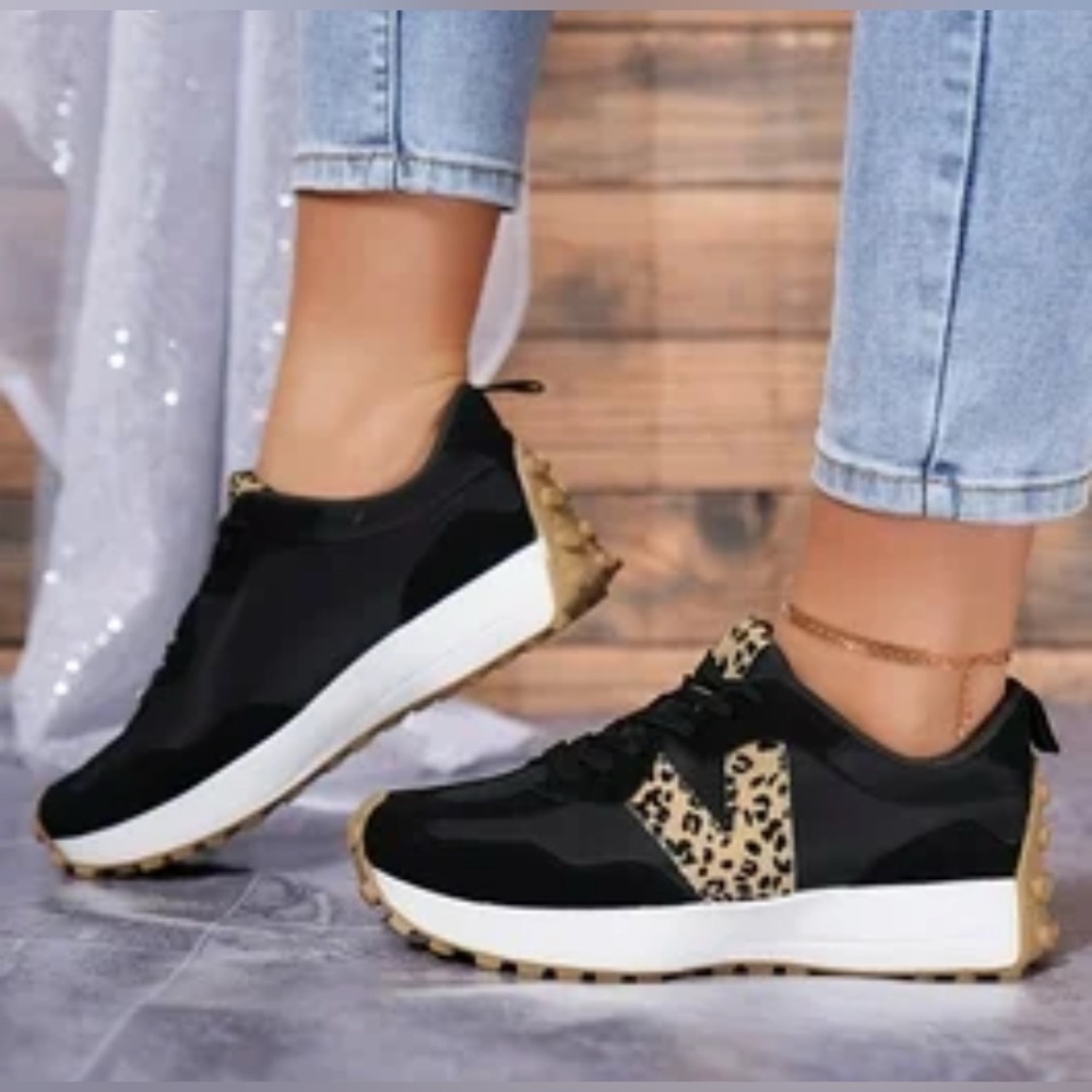 Leopard Accent Black Sneakers